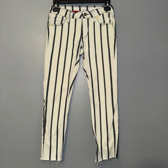 Sass and Bide Seeker State Striped Cropped Skinny Raw Hem Jeans Size 25 - Picture 2 of 8